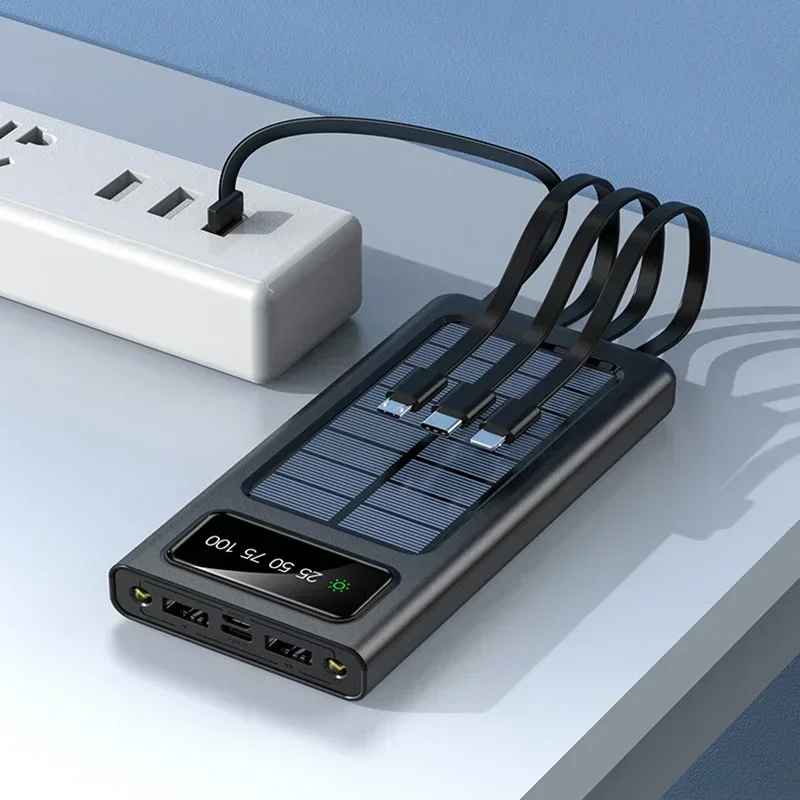 Powerbank Solarny z wbudowanymi kablami